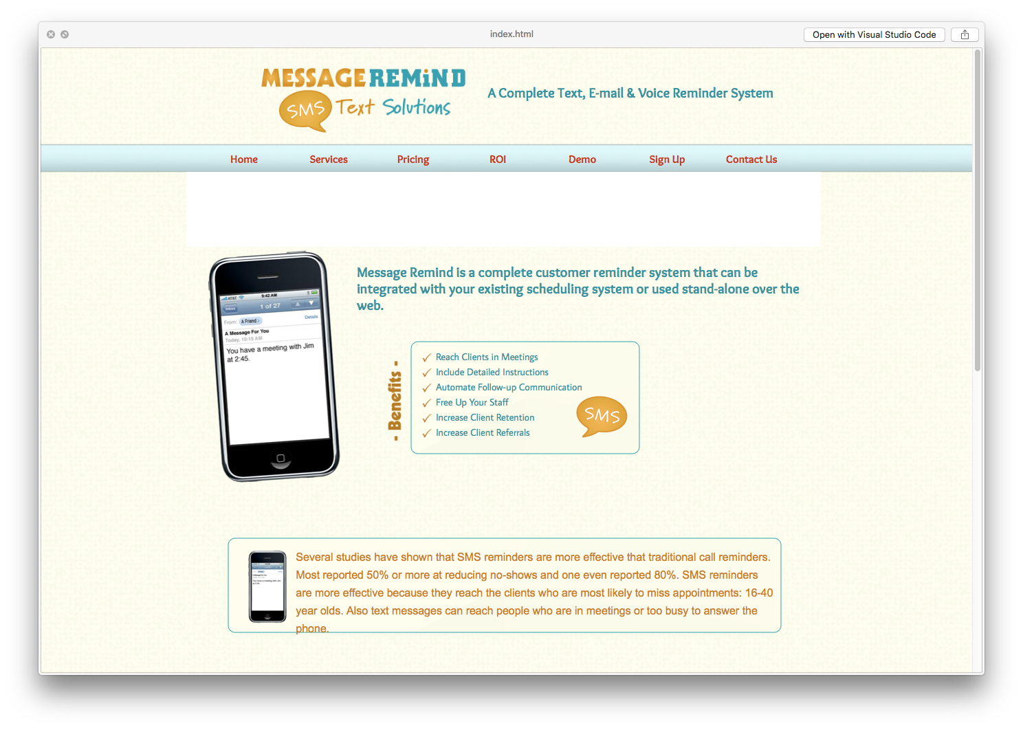 Message Remind Web Design