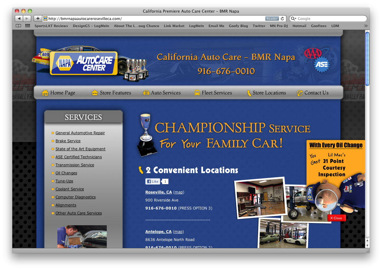 Napa Auto Care Site Design