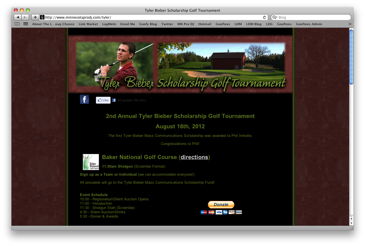 Tyler Bieber Golf Web Design
